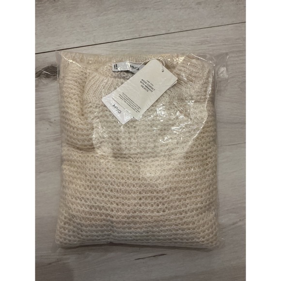 MANGO Cream Sheer Knit Sweater Oversized Crew Neck Long Sleeve XS New With Tags - Picture 5 of 5
